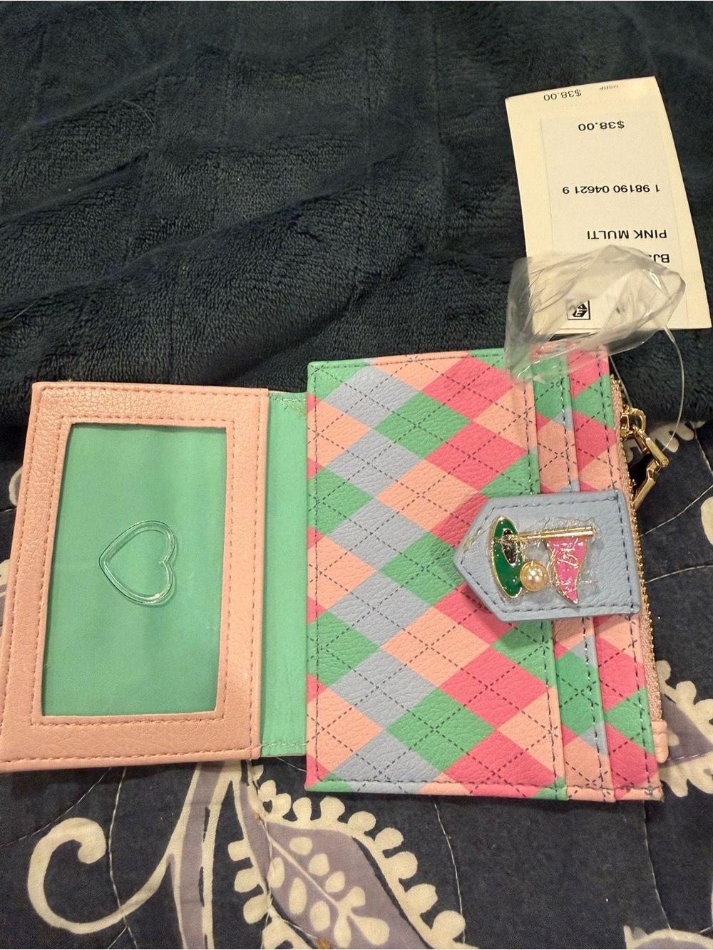 NWT Betsey Johnson Pink Golf-Themed Card Wallet with Colorful Trim - Picture 5 of 5